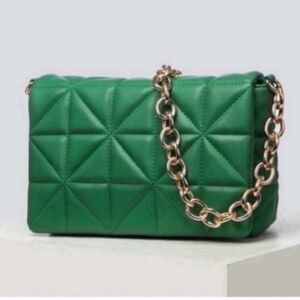 Green Quilted Chain Shoulder Bag